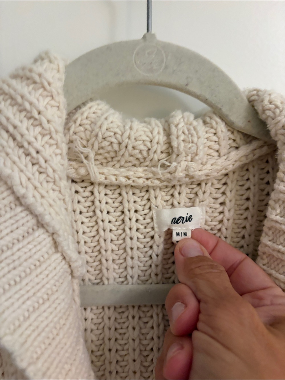 Aerie M Cream Hooded Chunky Knit Button-Front Sweater - Picture 2 of 4